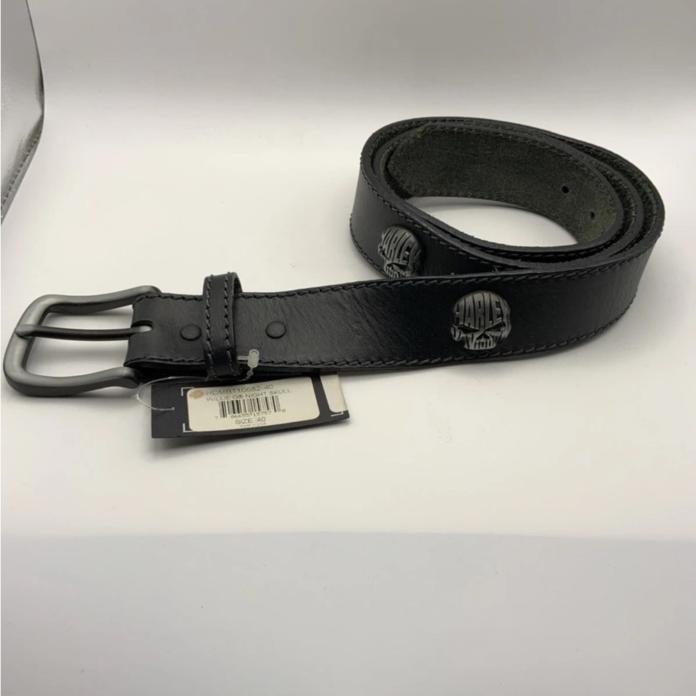 Harley Davidson Belt Mens 40 Black Leather Metal Skull Logo Biker NWT